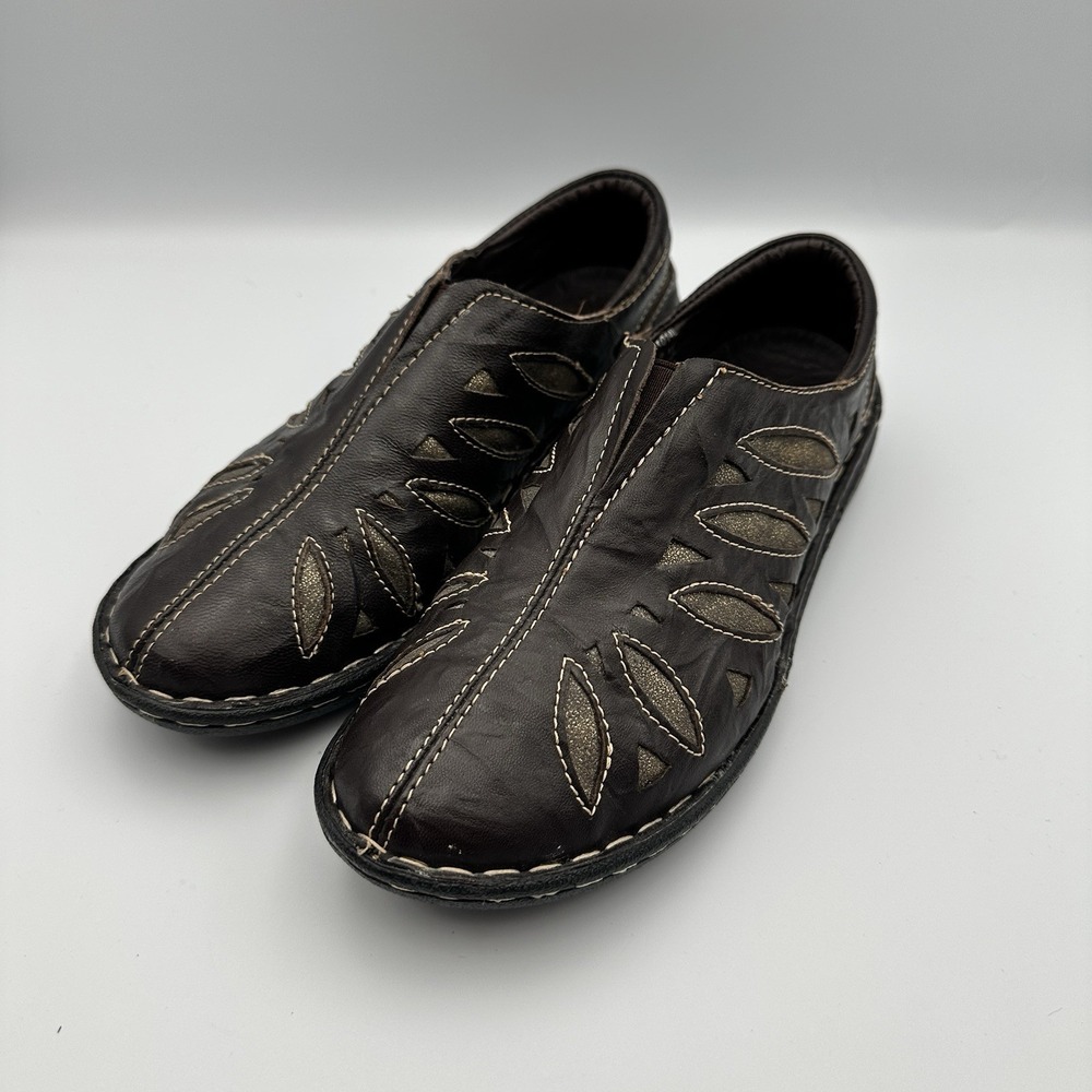 Propet Womens Brown Leather Slip On Loafers Laser Cut Comfort Shoes Size 8 M